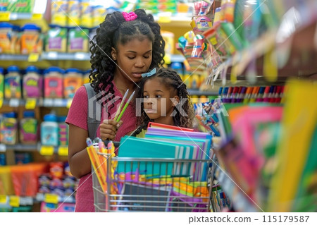 Children preparing for school, Buying school supplies, 115179587