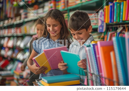 Children preparing for school, Buying school supplies, 115179644