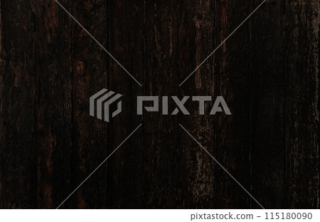 Horizontal background image of the surface of an old wooden wall with peeling varnish and black-brown wood grain Horizontal background image of the surface of an old wooden wall with peeling varnish and black-brown wood grain 115180090