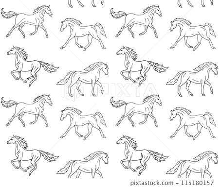 Vector seamless pattern of hand drawn horses 115180157