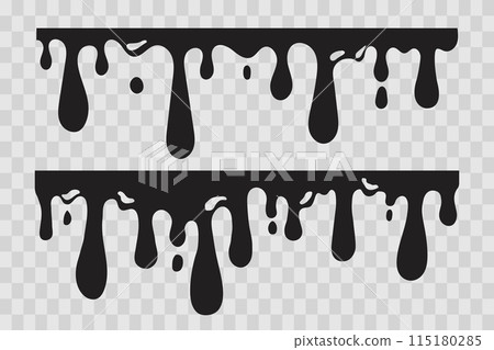 Dripping Paint molten splash, liquid flow abstract shape stain isolated on transparent background. Fluid trickle, border or stencil. 115180285