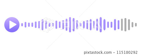 Sound record wave, talk, voice chat, phone app screen, audio player button isolated on white background. Simple media equalizer, podcast decibel sound track. 115180292