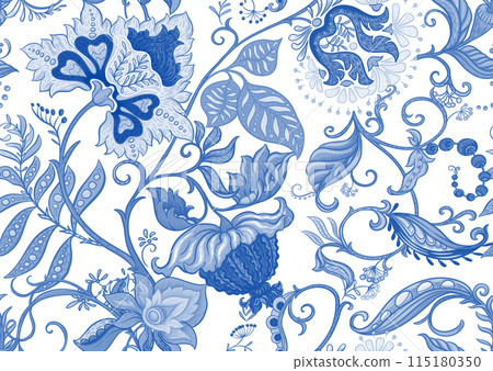Fantasy flowers in retro, vintage, jacobean embroidery style Fantasy flowers in retro, vintage, jacobean embroidery style 115180350