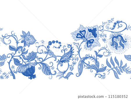 Fantasy flowers in retro, vintage, jacobean embroidery style 115180352