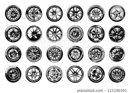 Sports Car Rims. Doodle Style Hand-Drawn Simple Black Icons Set. Wheel, Tire, Rim, Alloy, Vehicle, Auto, Car, Automobile, Motor, Race, Speed, Transportation, Sporty, Sketch, Drawing, Graphic, Design Sports Car Rims. Doodle Style Hand-Drawn Simple Black Icons Set. Wheel, Tire, Rim, Alloy, Vehicle, Auto, Car, Automobile, Motor, Race, Speed, Transportation, Sporty, Sketch, Drawing, Graphic, Design 115180391