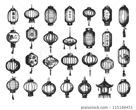 Doodle Style Chinese Festival Paper Lantern Icon Set. Chinese, Festival, Lantern, Paper, Celebration, Traditional, Culture, Asian, Decoration, Decor, Hand Drawn, Sketch, Drawing, Simple, Low Details Doodle Style Chinese Festival Paper Lantern Icon Set. Chinese, Festival, Lantern, Paper, Celebration, Traditional, Culture, Asian, Decoration, Decor, Hand Drawn, Sketch, Drawing, Simple, Low Details 115180451