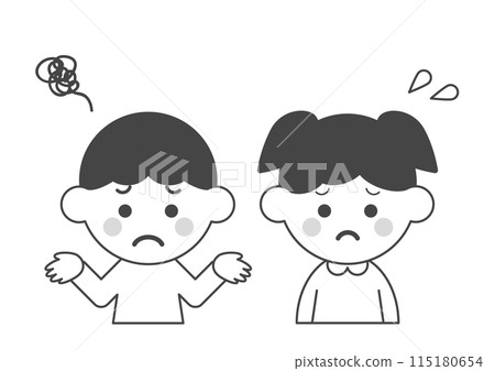 Monochrome illustration of a boy and girl in trouble 115180654