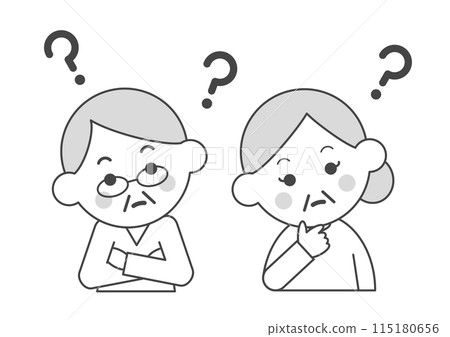 一對年長夫婦想知道的單色插圖 115180656