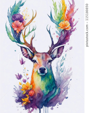 Watercolor Wild Woodland Animal Illustration with Beautiful Deer and Flower on White Background. Aquarelle Painted Style Forest or Zoo Wallpaper Hand Draw Graphic Design for Poster, Wall Art, Banner Watercolor Wild Woodland Animal Illustration with Beautiful Deer and Flower on White Background. Aquarelle Painted Style Forest or Zoo Wallpaper Hand Draw Graphic Design for Poster, Wall Art, Banner 115180850