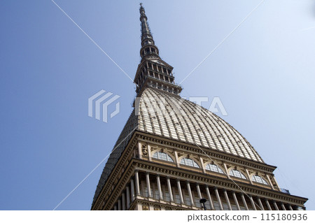 TURIN, ITALY - SEP 14, 2019: The Mole Antonelliana is a landmark of the Italian city of Turin. The pavilion-like building with its high, strongly tapering tower was built between 1863 and 1889 115180936