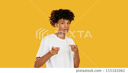 You got this. Encouraging gesture. Well done. Confident proud guy supporting pointing fingers isolated on yellow empty space background. You got this. Encouraging gesture. Well done. Confident proud guy supporting pointing fingers isolated on yellow empty space background. 115181062