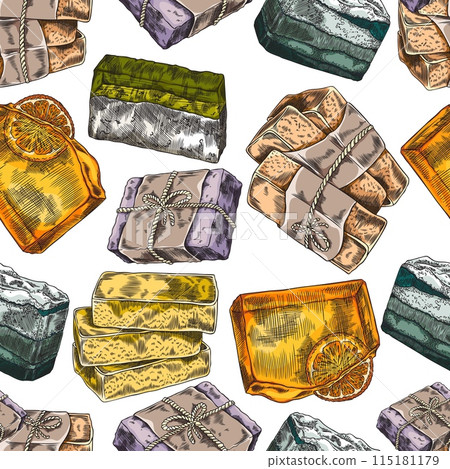 Colorful natural soap design, endless, hand drawn, vector. Colorful natural soap design, endless, hand drawn, vector. 115181179