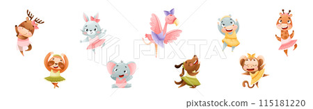 Cute Animal Dancing Ballet Wearing Tutu Skirt Vector Set 115181220