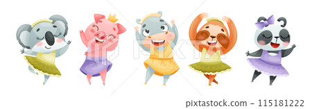 Cute Animal Dancing Ballet Wearing Tutu Skirt Vector Set 115181222