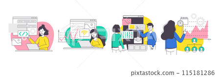 App Dev Professional Developing Software Application for Mobile Device Vector Set 115181286