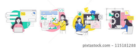 App Dev Professional Developing Software Application for Mobile Device Vector Set App Dev Professional Developing Software Application for Mobile Device Vector Set 115181288