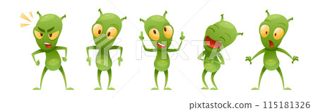 Funny Green Alien Character with Big Eyes and Small Antenna on Head Engaged in Different Action Vector Set Funny Green Alien Character with Big Eyes and Small Antenna on Head Engaged in Different Action Vector Set 115181326