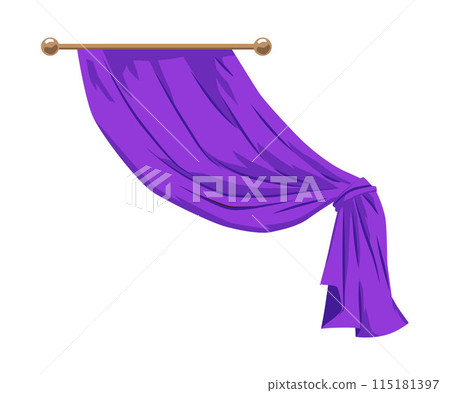 Luxury purple theater curtains in flat style. Isolated background. Luxury purple theater curtains in flat style. Isolated background. 115181397
