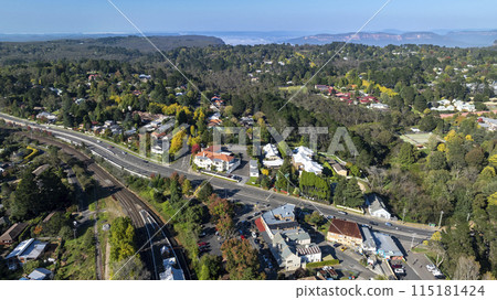 The Great Western Highway running alongside the train line The Great Western Highway running alongside the train line 115181424