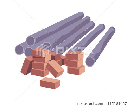 Building materials in cartoon style: bricks and pipes. Building materials in cartoon style: bricks and pipes. 115181437