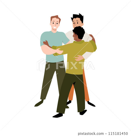 Group hug, symbolizing teamwork and friendship. Isolated background 115181450