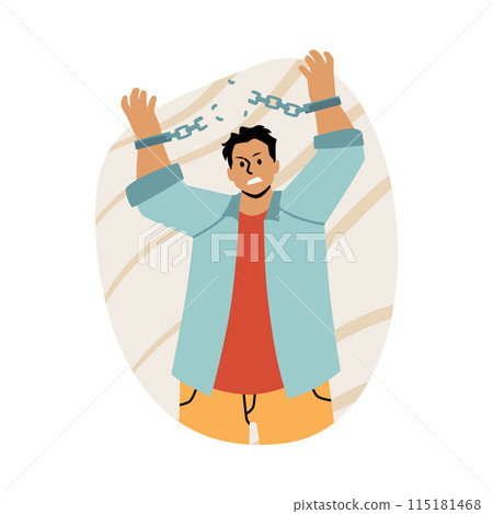 Human rights protection vector with raised hands and broken chains. 115181468