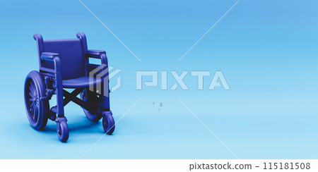 3D rendering of wheelchair on blue background 3D rendering of wheelchair on blue background 115181508