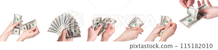 Hand giving money to other hand isolated on white background 115182010