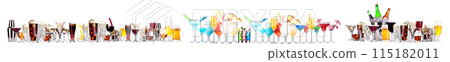 Different alcohol cocktails like beer, martini, soda, champagne, whiskey 115182011