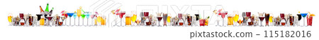 Different alcohol cocktails like beer, martini, soda, champagne, whiskey 115182016