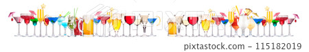 Different alcohol cocktails like beer, martini, soda, champagne, whiskey 115182019