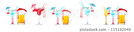 Different alcohol cocktails like beer, martini, soda, champagne, whiskey Different alcohol cocktails like beer, martini, soda, champagne, whiskey 115182040