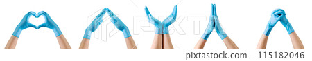 Doctor's hand in sterile medical gloves showing gesture or something on white 115182046