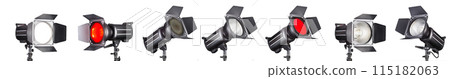 Photography studio flash isolated on white background with lamp. Photography studio flash isolated on white background with lamp. 115182063