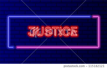 Neon sign justice in speech bubble frame on brick wall background vector. Light banner on the wall background. Justice button equality laws, design template, night neon signboard Neon sign justice in speech bubble frame on brick wall background vector. Light banner on the wall background. Justice button equality laws, design template, night neon signboard 115182121