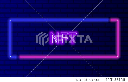 Neon sign nft in speech bubble frame on brick wall background vector. Light banner on the wall background. Nft button crypto art blockchain technology, design template, night neon signboard Neon sign nft in speech bubble frame on brick wall background vector. Light banner on the wall background. Nft button crypto art blockchain technology, design template, night neon signboard 115182136