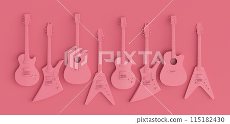 Set of electric acoustic guitars isolated on monochrome background. Set of electric acoustic guitars isolated on monochrome background. 115182430