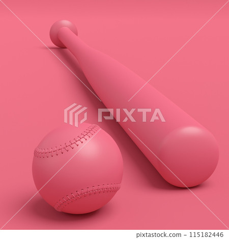 Wooden professional softball or baseball bat and ball on monochrome background Wooden professional softball or baseball bat and ball on monochrome background 115182446