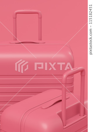 Colorful suitcase on monochrome background. 3D render of summer vacation concept 115182451