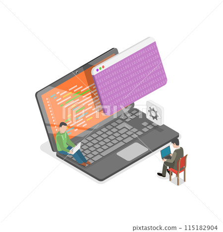 3D Isometric Flat Illustration of Software Development and Integration, Coding and Testing Process. Item 1 115182904