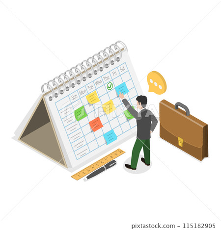 3D Isometric Flat Illustration of Time Management, Project Planning, Work Scheduling and Organizing. Item 2 115182905