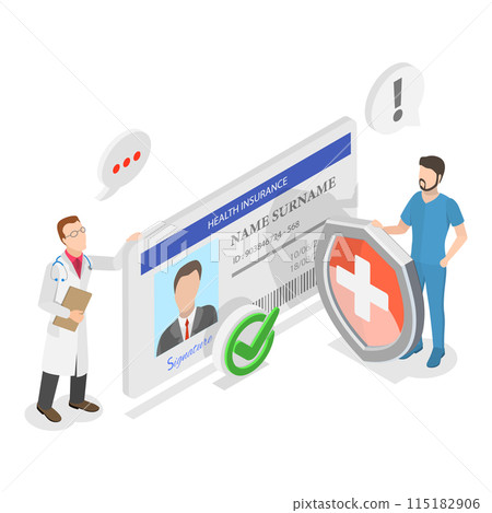 3D Isometric Flat Illustration of Health Insurance Scene Set, Medicine and Healthcare. Item 2 115182906