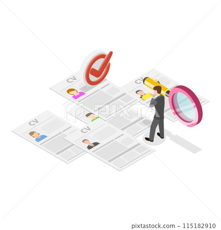3D Isometric Flat Illustration of Hiring Process Set, HR Recruitment Scenes. Item 3 115182910