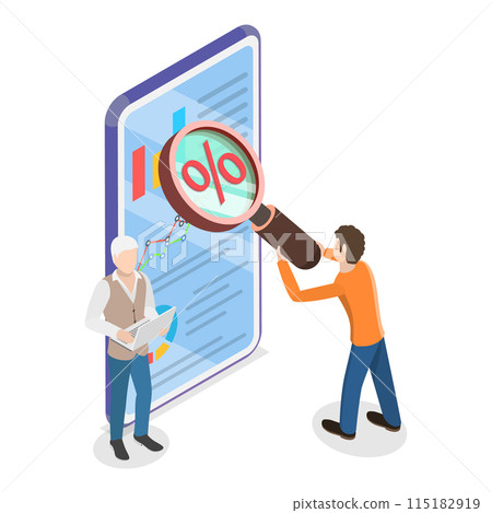 3D Isometric Flat Illustration of Online Marketing Campaign, Finding and Analyzing the Target Audience. Item 2 115182919