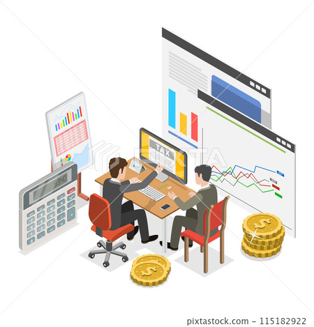 3D Isometric Flat Illustration of Business Analysis, Managing Financial Income. Item 3 115182922