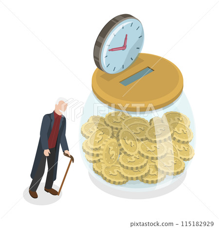3D Isometric Flat Illustration of Retirement Fund, Long-term Capital Investment. Item 2 115182929