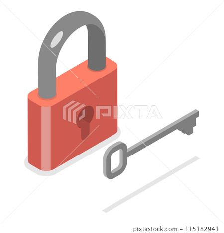 3D Isometric Flat Icon of Lock With Key, Confidentiality and Security. Item 1 115182941