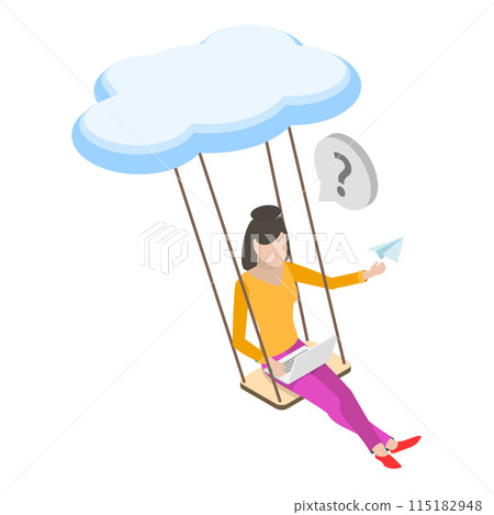 3D Isometric Flat Illustration of Remote Team Collaboration, Cloud Office and Distant Work. Item 1 115182948