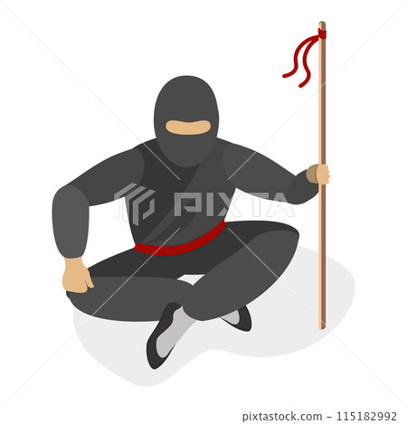 3D Isometric Flat Vector Set of Ninja Warriors, Fighting Poses. Item 6 3D Isometric Flat Vector Set of Ninja Warriors, Fighting Poses. Item 6 115182992