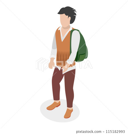 3D Isometric Flat Vector Illustration of People With Backpacks, Set of College Students. Item 7 115182993